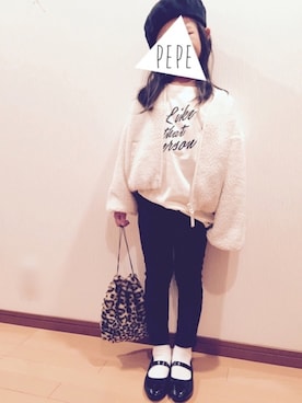 「チョコ色に染まれ」｜「アイテム（その他アウター）」を使った、pepeさん（キッズ・110cm）の冬コーディネート