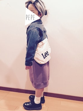 「petit main（プティマイン）のアイテム（デニムジャケット）」を使った、pepeさん（キッズ・110cm）の春コーディネート