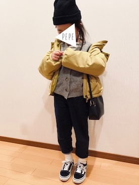 「devirock（デビロック）のアイテム（その他アウター）」を使った、pepeさん（キッズ・110cm）の冬コーディネート