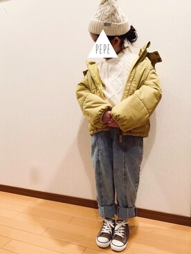 「devirock（デビロック）のアイテム（その他アウター）」を使った、pepeさん（キッズ・110cm）の冬コーディネート