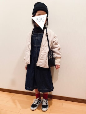 「アイテム（ジャンパースカート）」を使った、pepeさん（キッズ・110cm）の冬コーディネート