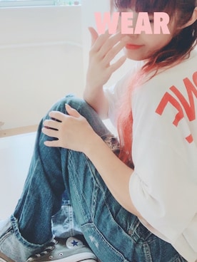 「白Tシャツ×デニム」｜「アイテム（その他）」を使った、⑅︎◡̈︎*kiccochan°ஐさん（レディース・153cm）の夏コーディネート