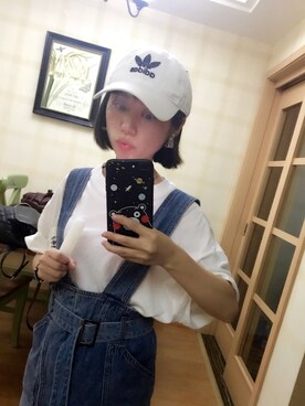 「MOUSSY（マウジー）のアイテム（Tシャツ/カットソー、ホワイト系）」を使った、浮轩木有豆豆さん（レディース・155cm）の夏コーディネート