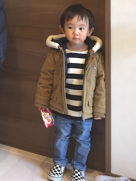 「Paul Smith（ポールスミス）のアイテム（ジャケット/アウター）」を使った、mackoさん（キッズ・90cm）の冬コーディネート