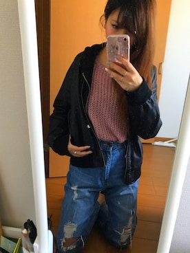 「CECIL McBEE（セシルマクビー）のアイテム（ライダースジャケット）」を使った、SAKIPONさん（レディース・161cm）の秋コーディネート