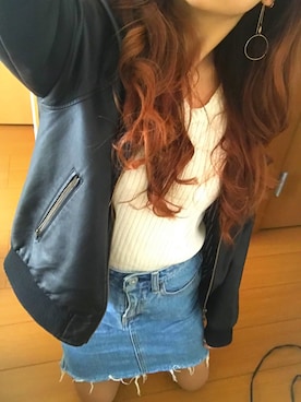「CECIL McBEE（セシルマクビー）のアイテム（ライダースジャケット）」を使った、SAKIPONさん（レディース・160cm）の春コーディネート