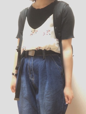 「黒リュック」｜「アイテム（ブーツ）」を使った、もちさんさん（レディース・153cm）の秋コーディネート
