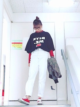 「古着好きな人と繋がりたい」｜「アイテム（ブルゾン）」を使った、しゅわさん（レディース・159cm）の春コーディネート