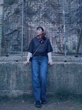 「MONKI（モンキ）のアイテム（Tシャツ/カットソー）」を使った、Adaさん（レディース・158cm）の秋コーディネート