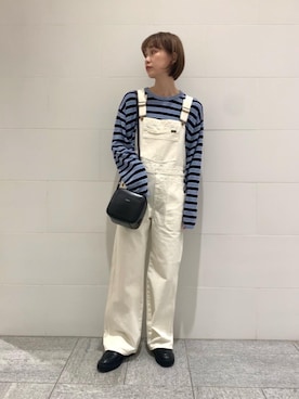 「Wrangler（ラングラー）のアイテム（オールインワン・サロペット）」を使った、武藤 美緒さん（レディース・162cm）の冬コーディネート
