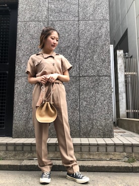 「LOVELESS（ラブレス）のアイテム（つなぎ/オールインワン）」を使った、chiaさん（レディース・153cm）の春コーディネート