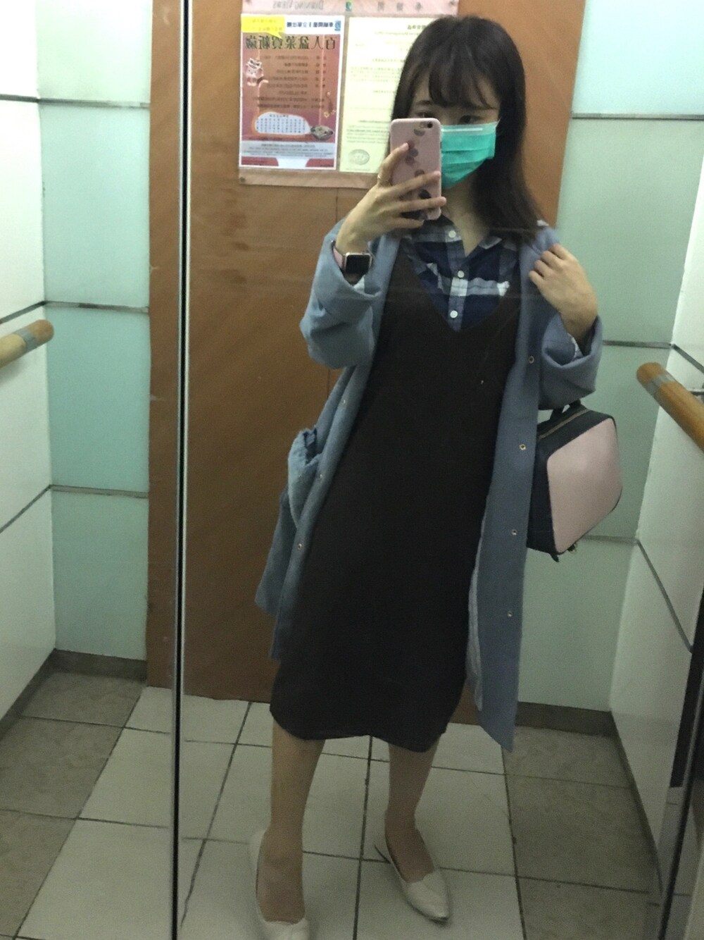 「ootd、toneontone、150cm未満コーデ」｜「MUJI Laboのアイテム（シャツ/ブラウス、ブルー系）」を使った、tobbieさん（レディース・148cm）の冬コーディネートの1枚目の写真