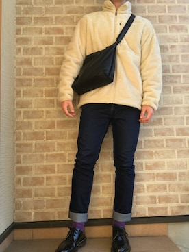 「GU（ジーユー）の（GU）スキニーフィットジーンズ（MEN ⁄ ジーンズ）」を使った、やまぴーさん（メンズ・175cm）の冬コーディネート