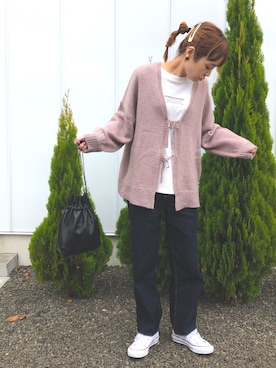 「WEGO（ウィゴー）のWEGO/【WEB限定】デニムストレートワイドパンツ（デニムパンツ）」を使った、minakoさん（レディース・160cm）の秋コーディネート