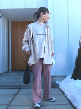 「アイテム（カバーオール、ホワイト系）」を使った、minakoさん（レディース・160cm）の春コーディネート