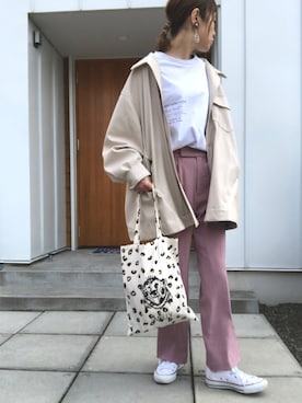 「アイテム（カバーオール、ホワイト系）」を使った、minakoさん（レディース・160cm）の春コーディネート
