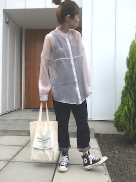 「WEGO（ウィゴー）のWEGO/【WEB限定】デニムストレートワイドパンツ（デニムパンツ）」を使った、minakoさん（レディース・160cm）の夏コーディネート