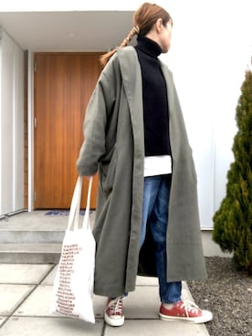 「kutir（クティール）のアイテム（チェスターコート）」を使った、minakoさん（レディース・160cm）の冬コーディネート