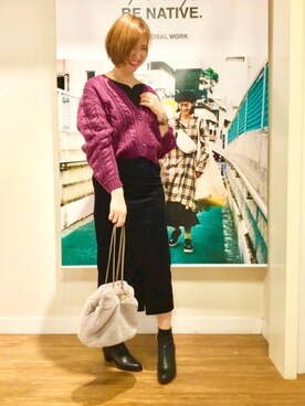「パープル×黒」｜「アイテム（カーディガン/ボレロ）」を使った、kiyokawa【ヨドバシ吉祥寺店】さん（レディース・170cm）の秋コーディネート