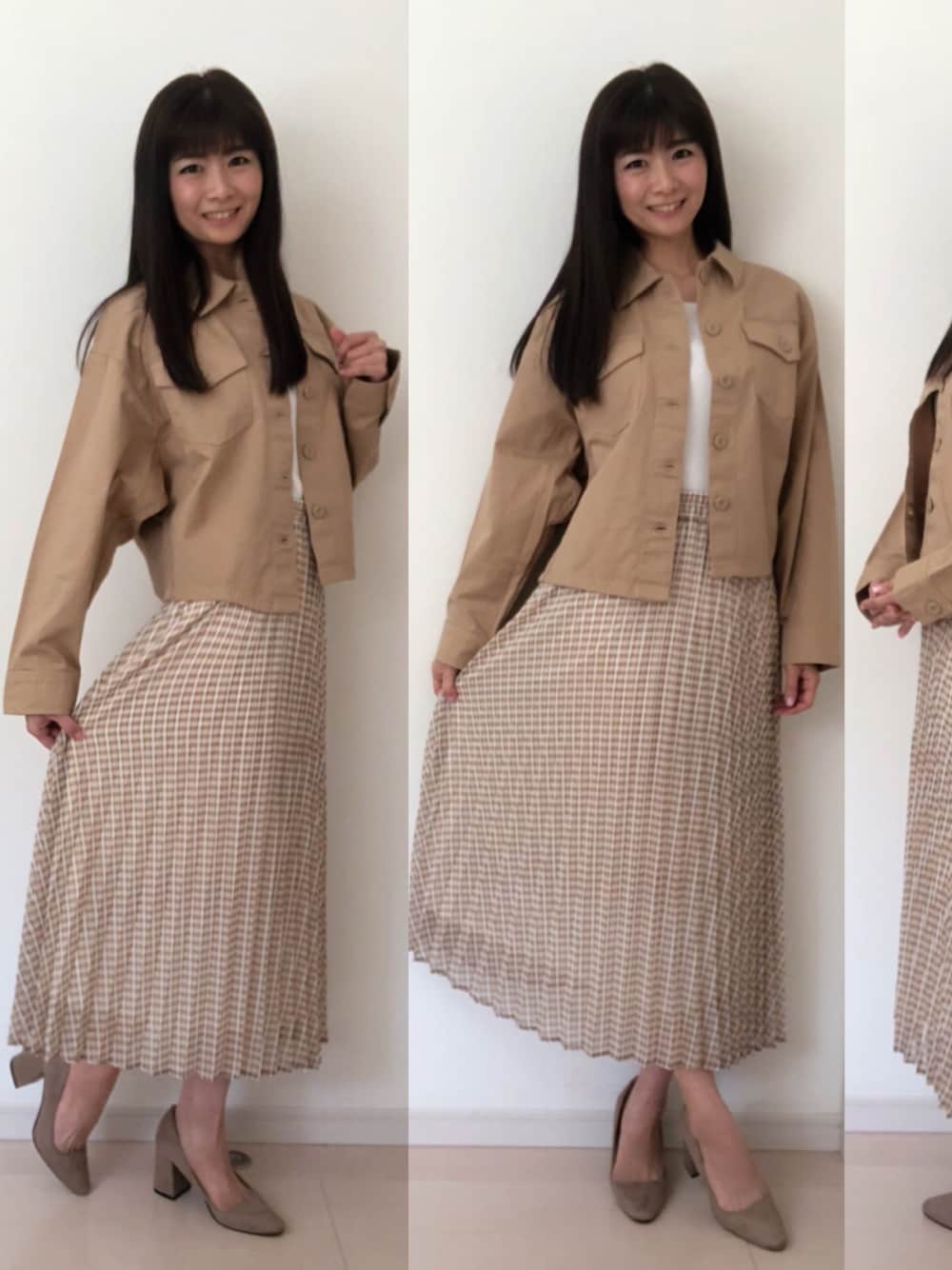 「カジュアルコーデ、しまむら、しまむらコーデ」｜「しまむらのアイテム（スカート、ベージュ系）」を使った、Miki Tonomuraさん（レディース・165cm）の春コーディネートの1枚目の写真