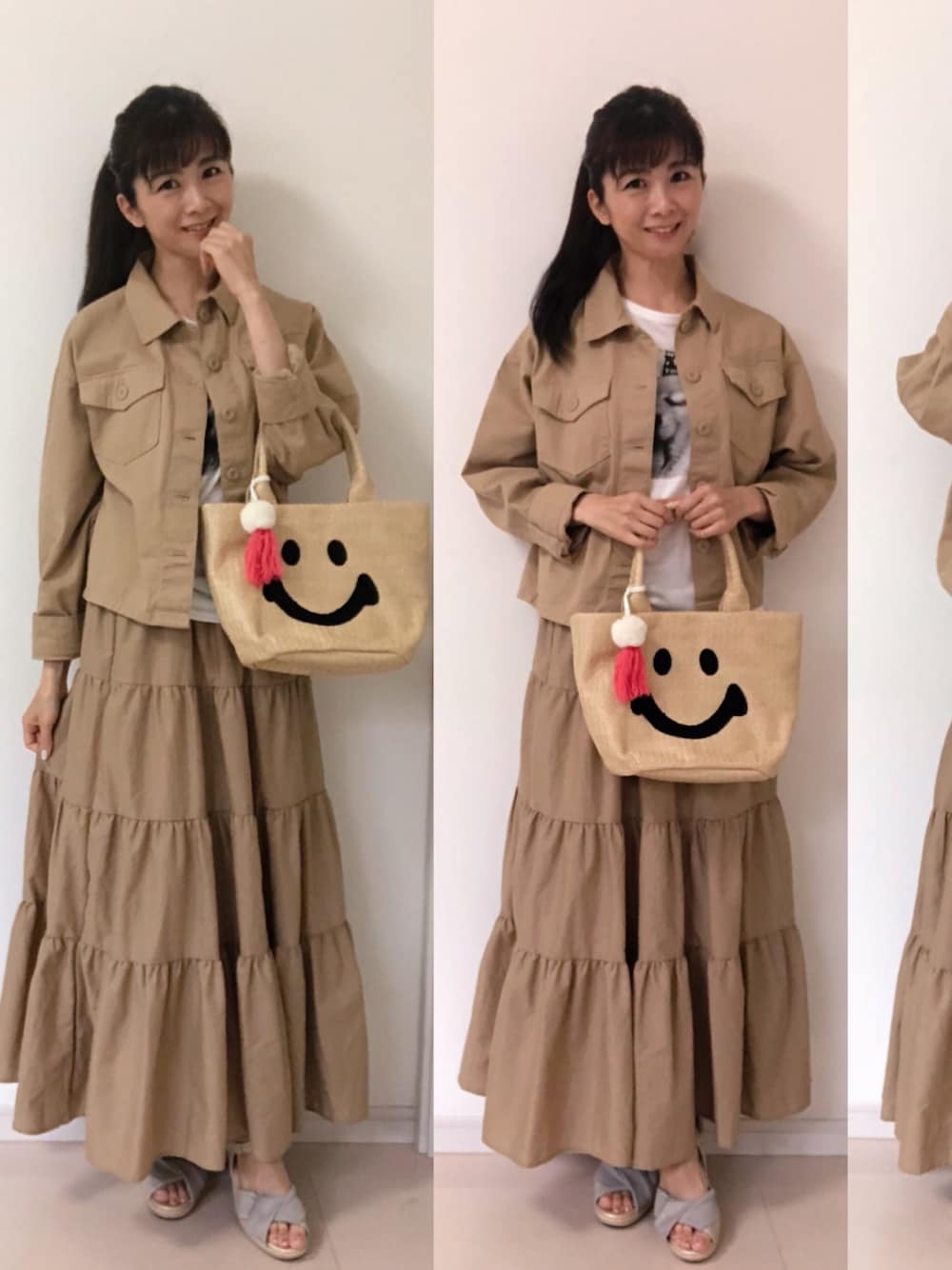 「シンプルコーデ、プチプラコーデ、ベージュ、しまむら、しまむらコーデ、しまパト、しまむらパトロール」｜「しまむらのアイテム（トートバッグ、ベージュ系）」を使った、Miki Tonomuraさん（レディース・165cm）の春コーディネートの1枚目の写真