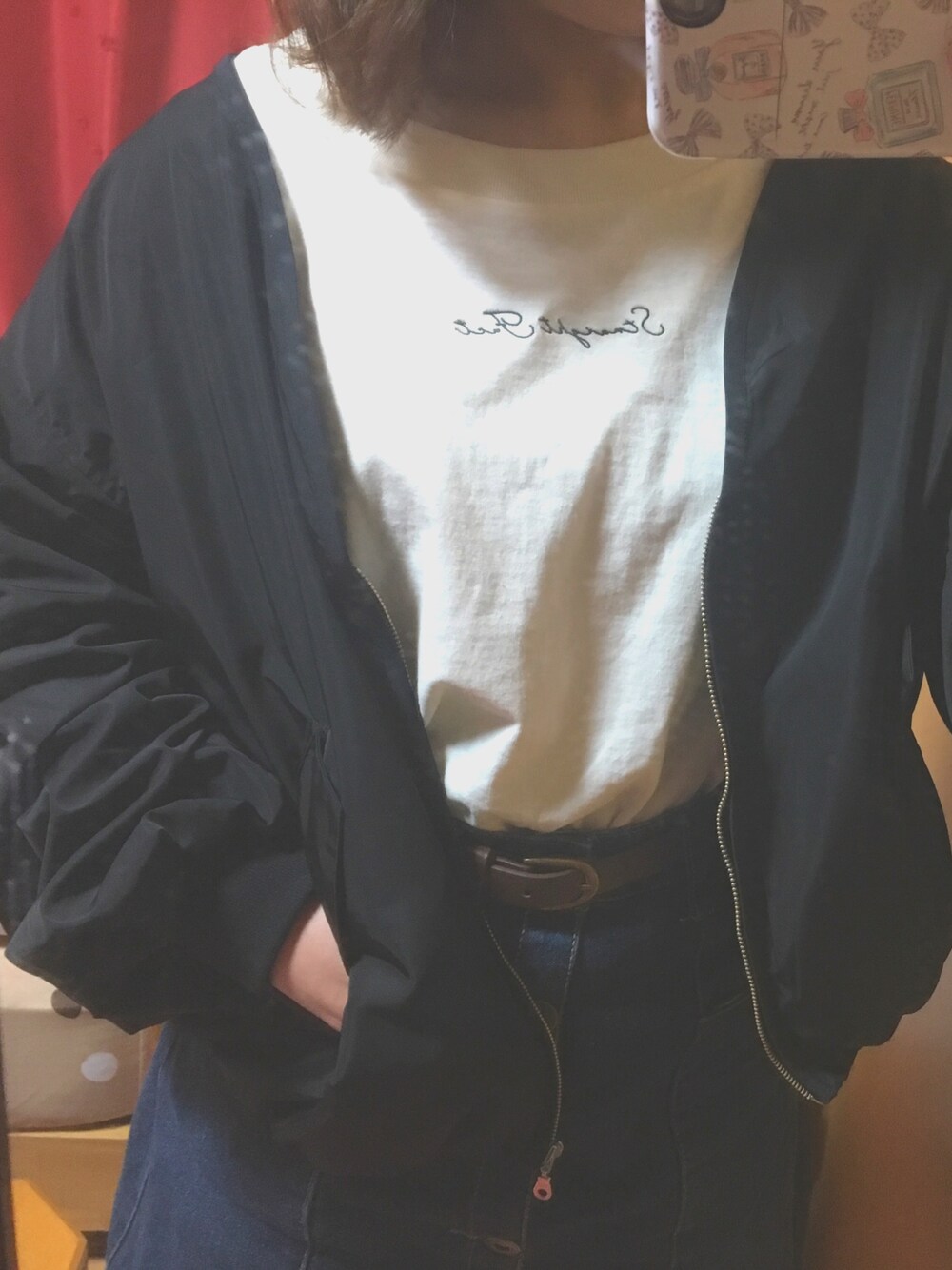 「ロゴ刺繍、カジュアル」｜「Chicoのロゴ刺繍ロンＴ（Tシャツ/カットソー、ホワイト系）」を使った、n i k o ☺︎さん（レディース・148cm）の春コーディネートの1枚目の写真