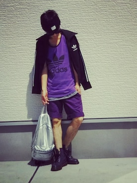 「アイテム（バックパック/リュック、シルバー系）」を使った、ドゥ♪さん（メンズ・166cm）の春コーディネート