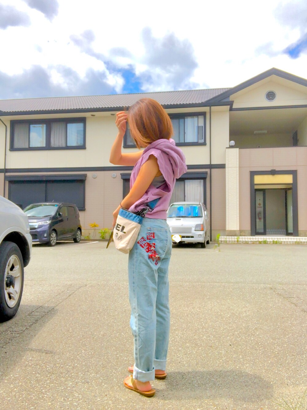 「カジュアルコーデ、ootd、低身長コーデ、デニムパンツ、夏コーデ、ピンク」｜「GYDAのダメージノースリパーカー（タンクトップ、ピンク系）」を使った、REIKAさん（レディース・147cm）の夏コーディネートの1枚目の写真