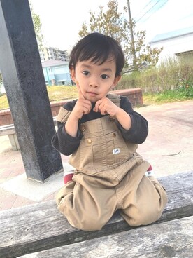 「公園コーデ」｜「アイテム（サロペット/オーバーオール）」を使った、samariさん（キッズ・70cm）の春コーディネート