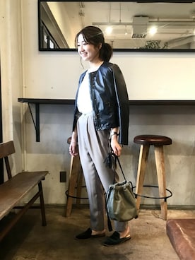 「ウエストイン」｜「アイテム（ノーカラージャケット）」を使った、RolladeX STAFFさん（レディース・160cm）の冬コーディネート