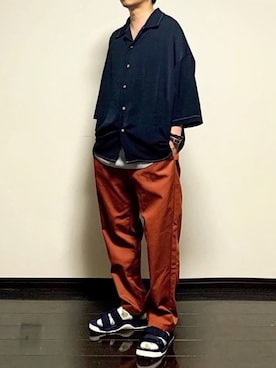 「アイテム（サンダル、ブルー系）」を使った、ヒデさん（メンズ・165cm）の春コーディネート