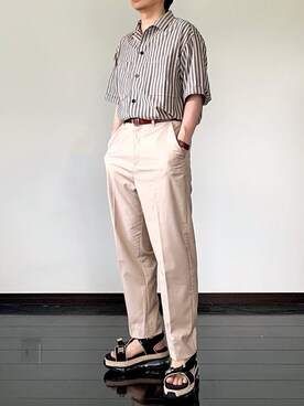 「PARKS TOKYO SELECT（パークストウキョウセレクト）のレザーベルト（ベルト）」を使った、ヒデさん（メンズ・165cm）の夏コーディネート