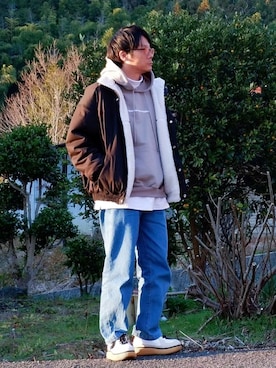 「kutir（クティール）のリバーシブルボアブルゾン（ブルゾン）」を使った、ヒデさん（メンズ・165cm）の冬コーディネート