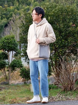 「ZOZO（ゾゾ）のストレートデニムパンツ［MEN］（デニムパンツ）」を使った、ヒデさん（メンズ・165cm）の冬コーディネート