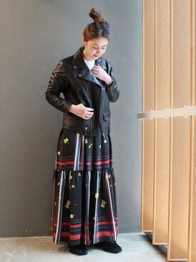 etsukoさんの「チェックフラワープリントティアードスカート#」を使ったコーディネート