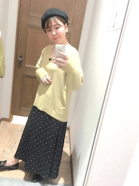 「キーネック」｜「アイテム（ハンチング/ベレー帽）」を使った、Mana【GLOBAL WORK】さん（レディース・157cm）の春コーディネート