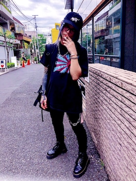 「RIPNDIP（リップンディップ）のアイテム（帽子）」を使った、junpay👽さん（メンズ・167cm）の春コーディネート