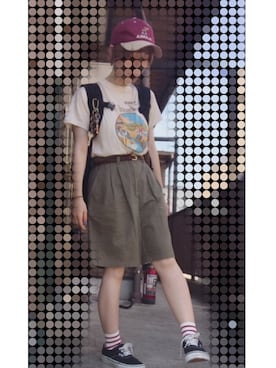 「ボーダーソックス」｜「アイテム（キャップ）」を使った、おうめさん（レディース・151cm）の夏コーディネート