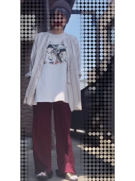 「ノーカラーシャツ」｜「アイテム（ニットキャップ/ビーニー）」を使った、おうめさん（レディース・151cm）の夏コーディネート