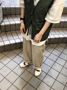 「ワークベスト」｜「アイテム（パンツ）」を使った、おうめさん（レディース・151cm）の夏コーディネート