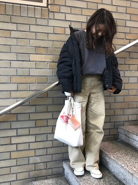 「バックロゴ」｜「アイテム（ジャケット/アウター）」を使った、chii.112さん（レディース・153cm）の冬コーディネート