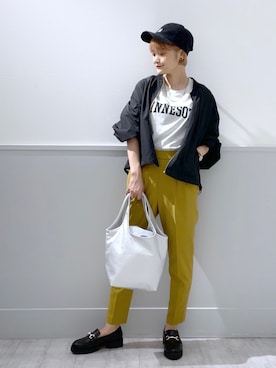「メンズライク女子」｜「アイテム（ブルゾン）」を使った、ちゃんりなさん（レディース・159cm）の秋コーディネート
