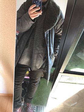 「markaware（マーカウェア）のアイテム（ブーツ）」を使った、サトウさん。さん（メンズ・172cm）の冬コーディネート