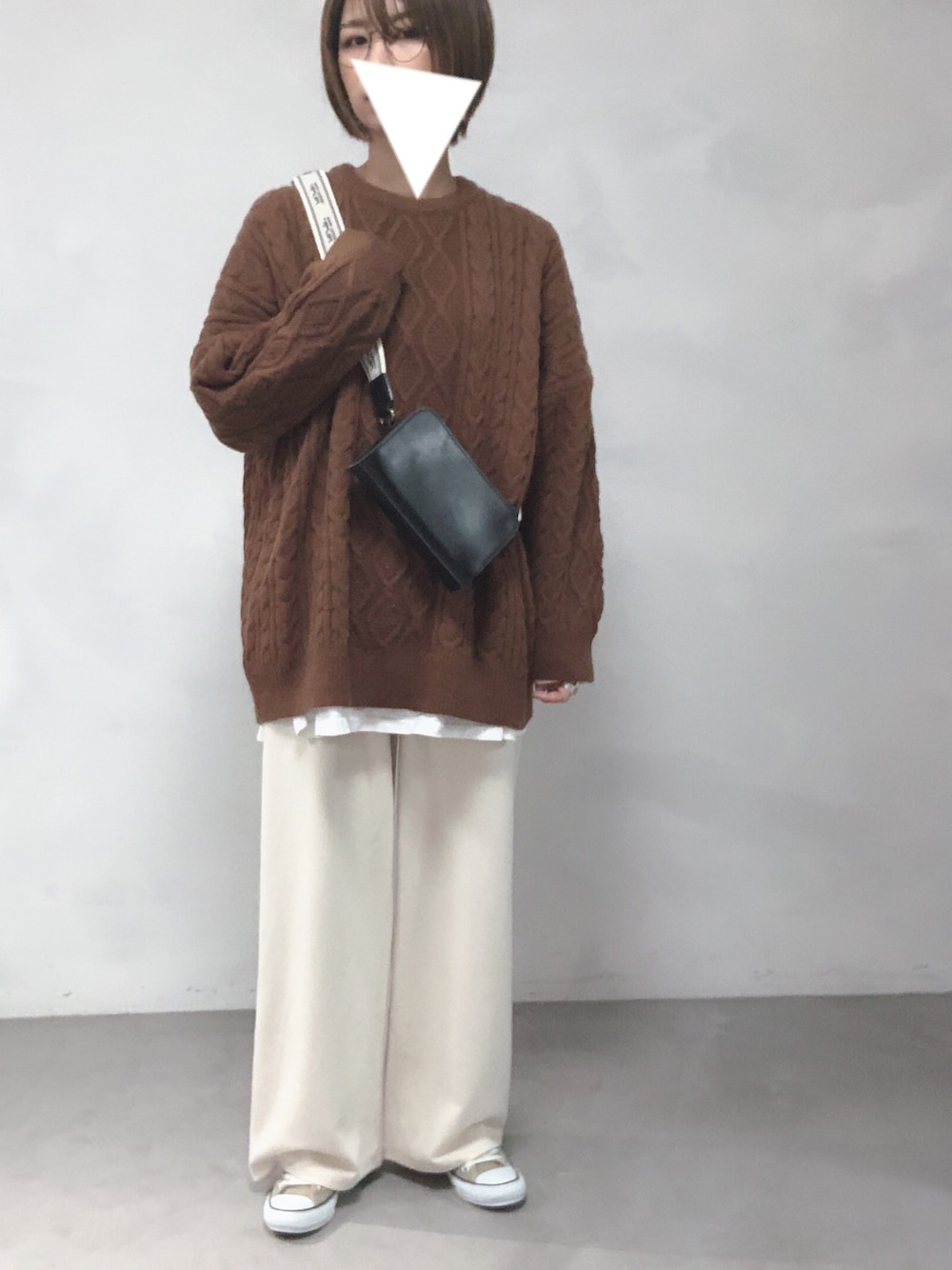 「ダイヤ柄、ニット、ラフ、プチプラ」｜「cft.のダイヤデザインオーバーKnit/ブラウン（ニット/セーター、ブラウン系）」を使った、yosさん（レディース・163cm）の冬コーディネートの1枚目の写真