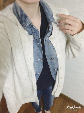 「無地党」｜「アイテム（デニムジャケット）」を使った、chim.さん（レディース・155cm）の冬コーディネート
