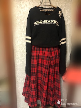 「赤チェック」｜「アイテム（スウェット）」を使った、Ayumi☆さん（レディース・151cm）の春コーディネート