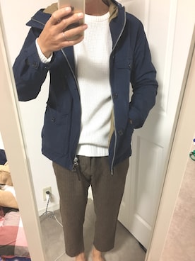 「ワッフルニット」｜「アイテム（ジャケット/アウター）」を使った、RINさん（メンズ・180cm）の秋コーディネート