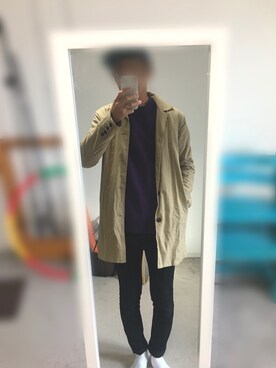「アディダスオリジナルス」｜「アイテム（ステンカラーコート）」を使った、RINさん（メンズ・180cm）の冬コーディネート