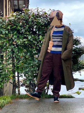 「JUNOAH（ジュノア）のアイテム（ノーカラーコート）」を使った、u_uさん（レディース・157cm）の冬コーディネート