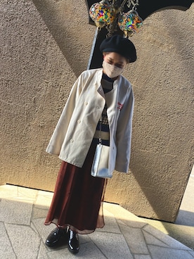 「GU（ジーユー）のアイテム（ノーカラージャケット）」を使った、u_uさん（レディース・157cm）の春コーディネート